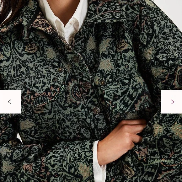 Free People We The Free Tapestry Fog Jacquard Shirt Jacket XS Boho Oversized - Picture 5 of 12